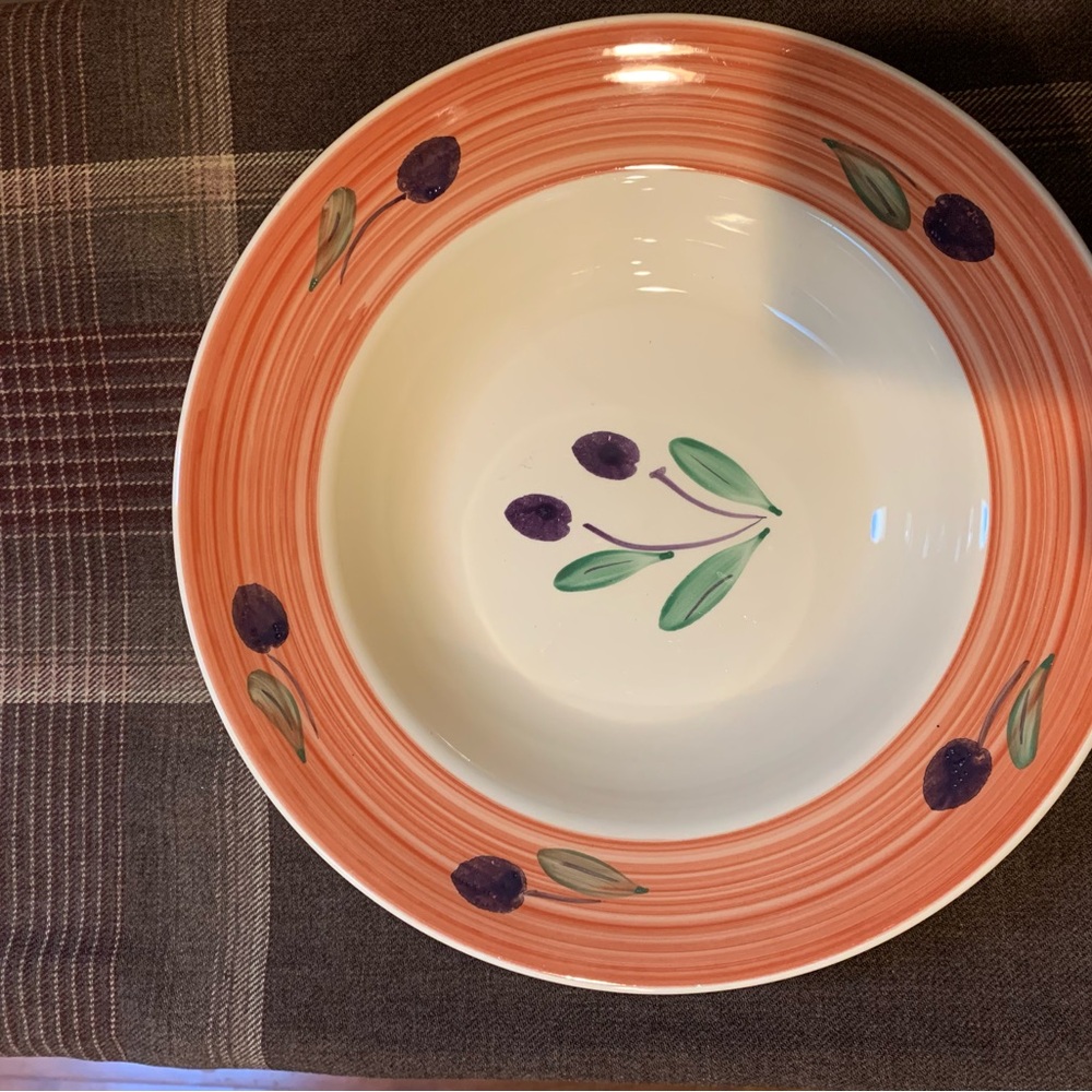 Over and Back Italian Decorative Ceramic Bowl with Orange and Purple Design.